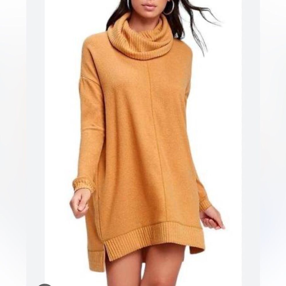 Lulus Autumn Daze Tan Cowl Neck Long Sleeve Sweater Dress Small‎ NWT